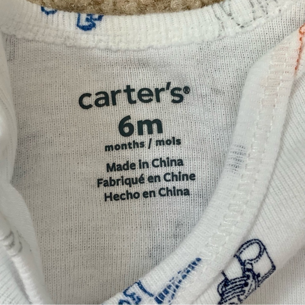 Carter’s Short Sleeve Infant Onesie One Piece Safari Animal Cotton White Sz 6 Mo - Picture 5 of 6